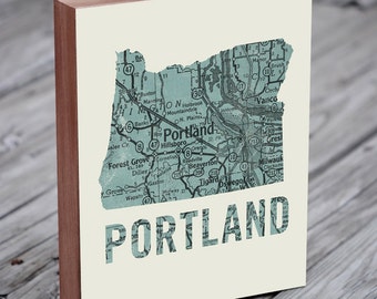 Portland Oregon - Portland carte - Portland Art - bloc de bois Art Print