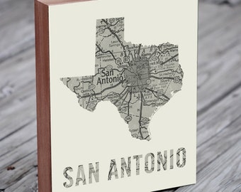 San Antonio Art - San Antonio Texas - San Antonio Map - Wood Block Art Print