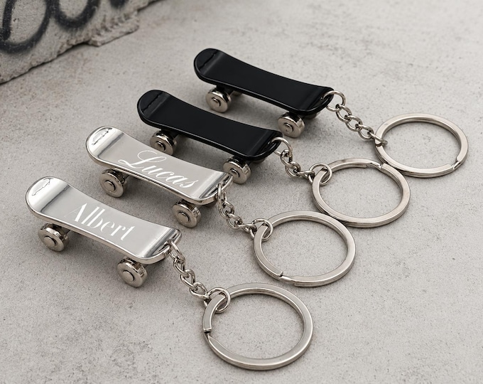 Customized Metal Skateboard Keychain,Skateboarding enthusiast gift,Engraved Name Skateboarding,Groomsman Gift,Wedding Gift,Mini Skateboard