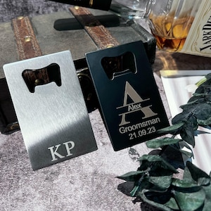 Abridor de botellas con tarjeta personalizada, Abridor de botellas para padrinos de boda, Abridor de botellas con tarjeta de crédito grabada, Regalos de bar, Abridor de botellas de metal