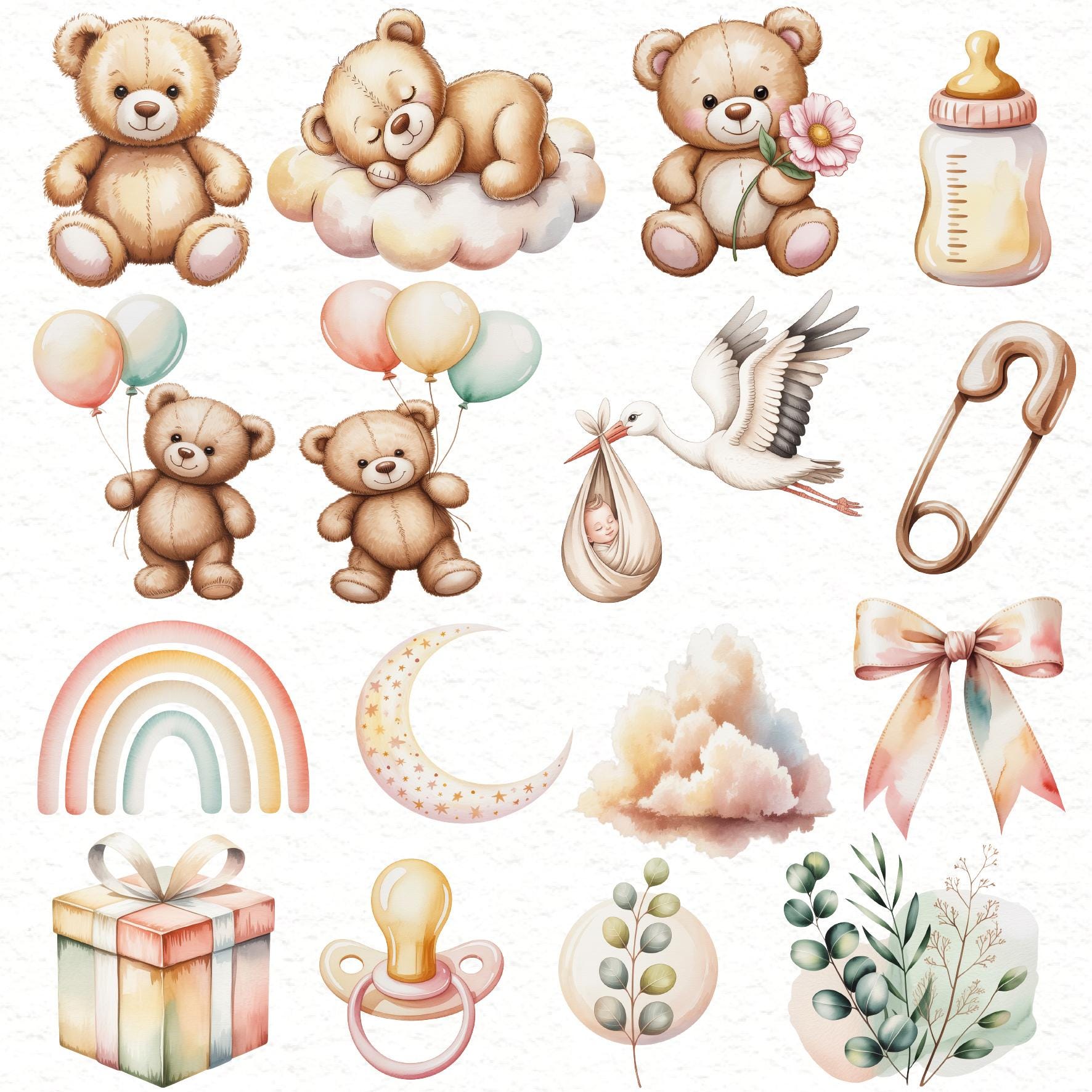 Neutral Baby Shower Clipart | Watercolor Baby Bundle | Gender Neutral ...