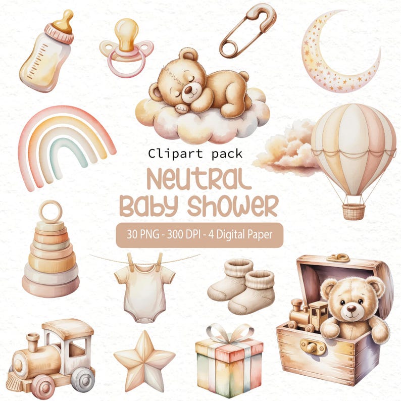 Neutral Baby Shower Clipart | Watercolor Baby Bundle | Gender Neutral ...