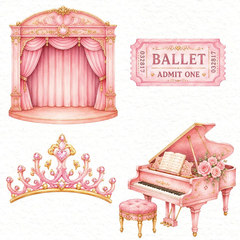 Ballerina Clipart Bundle PNG | Ballet Watercolor Clipart | Cute Ballerina Girls | Pink Ballet Digital Kit | Ballet Party Clip Art image 8