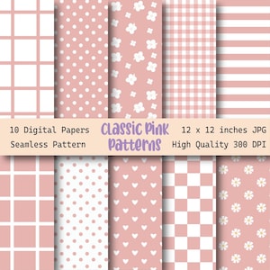 Pink Digital Paper Set, Blush Seamless Patterns, Watercolor Backgrounds, Soft Pastel Scrapbook Paper, Cute Pink Textures, Digital Download