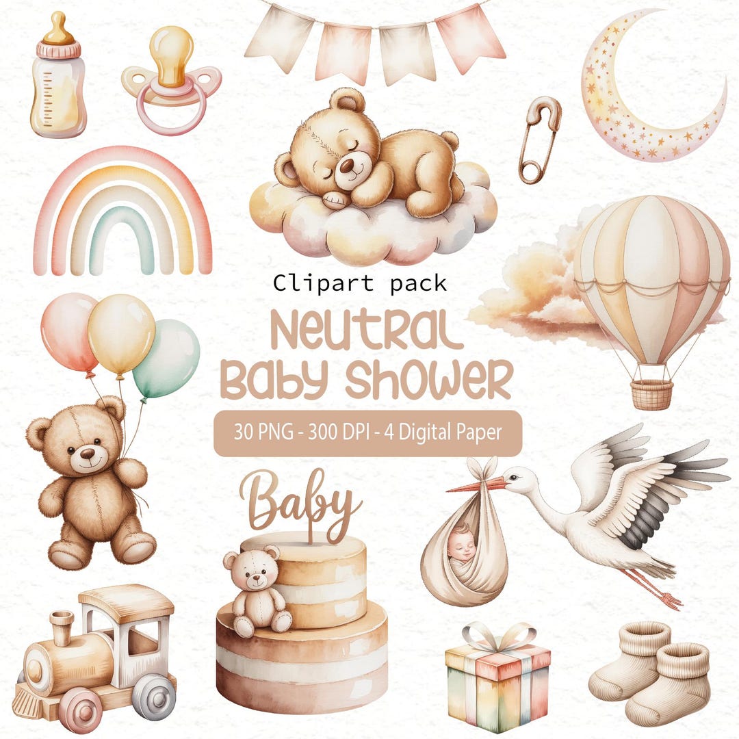 Neutral Baby Shower Clipart | Watercolor Baby Bundle | Gender Neutral ...