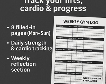 8-Page Weekly Gym Log | Printable Workout Tracker for Reps, Weight & Progress