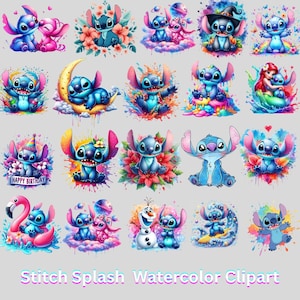 Watercolor Clipart PNG Bundle: Stitch Splash Designs (Digital Download