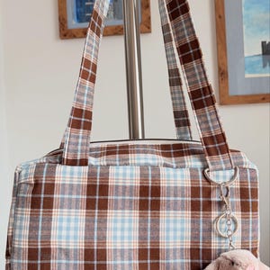 Custom Bowler Bag, Tote Bag, Work bag, quilted, zipper closure, cotton bag, travel bag, trolley luggage sleeve, personal item bag, carry on