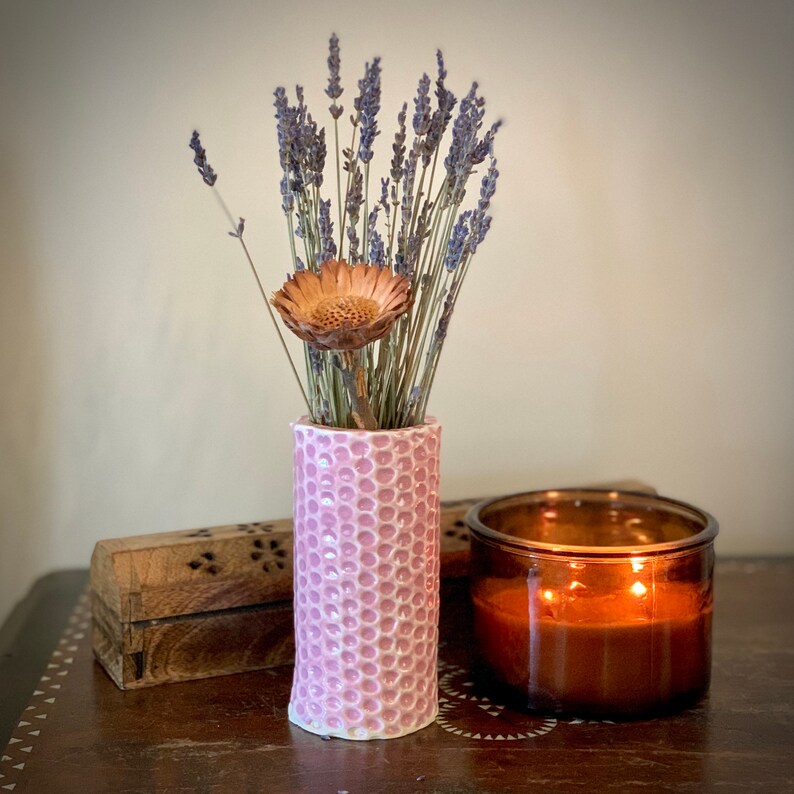 5.5 Thin Cylinder Vase Soft Pink Dimple Flower Plant Etsy