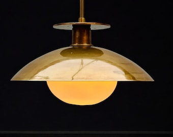 Aldorno Pendant Light Fixture | 1 Globe Flush Mount Light | Raw Brass Hanging Light | Mid century Light | Beautiful light fixture