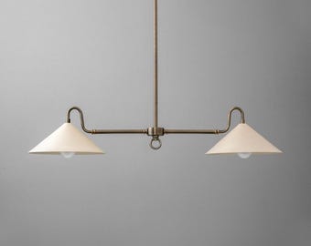 1950&#39;s Mid Century Chandelier Light Fixture | 2 Light Shade Branch Sputnik Chandelier Light | Brass Pendent Light Fixture