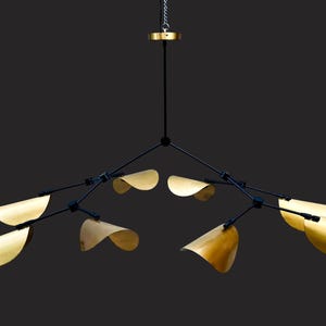 Mid Century Sputnik Chandelier: Brushed Brass 8-Light Stilnovo Style