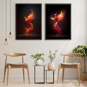 Mystical Phoenix Wall Art Set – Digital Download | Fire Bird Poster | Boho Printable Artwork | Majestic Bird Decor | AI Fantasy Print