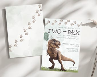 Editable Dino 2nd Birthday Invite - Watercolor Dinosaur - Digital Download - Birthday - Dinosaur Birthday, Digital Invite, Instant Download