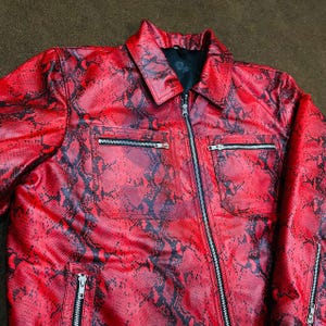 Luxury Snakeskin Texture Leather Biker Jacket For Men Real Cowhide Python Embossed Jacket Exotic Skin Big Cobra Print Leather Jacket