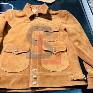 Handmade 70s Suede Leather Jacket For Men New Vintage Tan Suede Leather Biker Jacket
