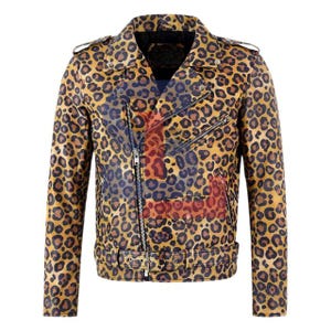 ジャケット・アウター GUAGLIANONE leather leopard zip jacket