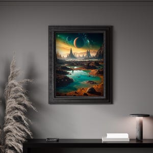 Alien Planet Kunstdruck: Türkisfarbene Pools Sci-Fi Landschaft