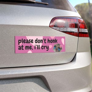 Funny Car Magnet: &quot;Please Don&#39;t Honk, I&#39;ll Cry&quot; - Girly Vehicle Decor