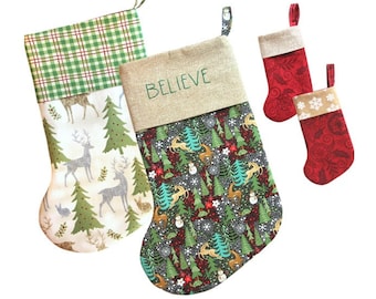 Lined Christmas Stocking Sewing Pattern with bonus Mini Stocking - PDF download