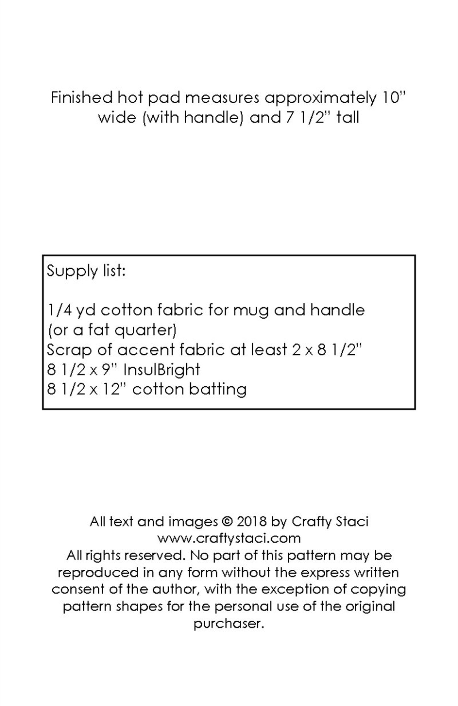 Mug Hot Pad Sewing Pattern PDF Download Etsy