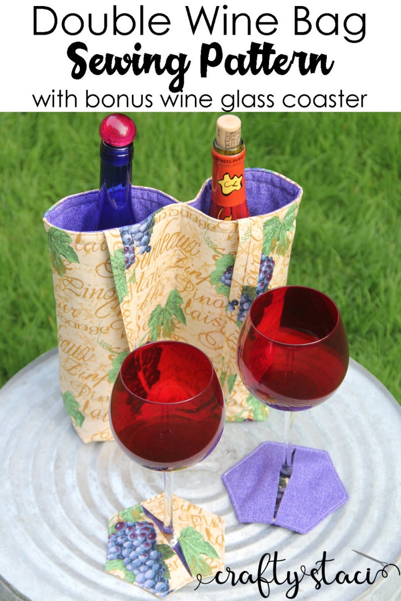 Double Wine Bag Sewing Pattern With Bonus Hexie Wine Glass Etsy