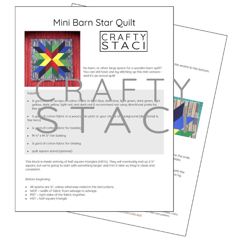 Barn Star Mini Quilt PDF Sewing Pattern - Etsy
