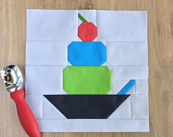 Ice Cream Sundae Quilt Block PDF Sewing Pattern