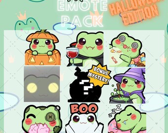 Pack de emoticonos de rana de Halloween: Stickers chibi de Twitch y Discord (descarga digital)