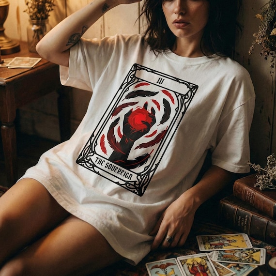 Sylus Inspired Tarot Card Shirt | Abbysal Sovereign | Love and Deepspace Merch | Gothic Crow Feathers Tee | Comfort Colors Otome Gamer Gift