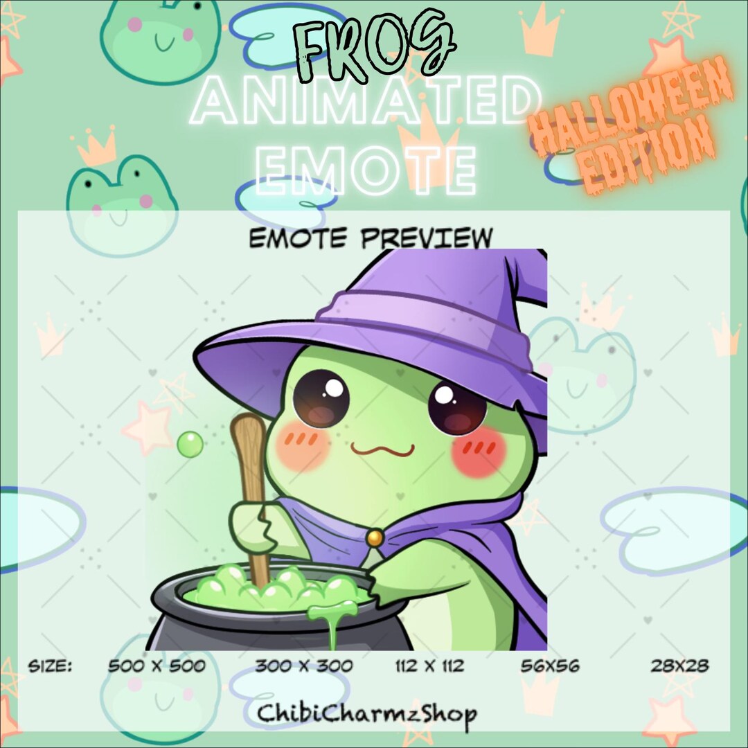 Kawaii Halloween Frog Animated Emote: Spooky Green Potion (digital ...