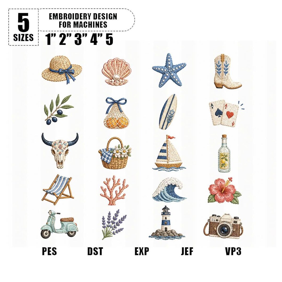 Mini Embiodery Set Coastal Western Embroidery Design Bundle, Beach Rodeo Mini Embroidery ...