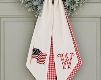 Monogram 4th of July Wreath Sash, American Flag Door Decor