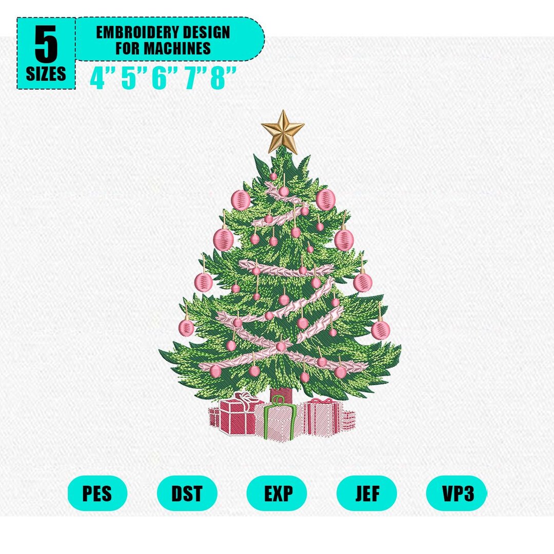 Festive Pine Tree Embroidery Designs, Winter Christmas Tree Embroidery ...