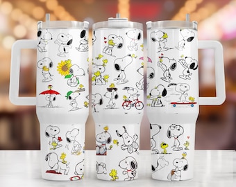 Adesivo per bicchiere termico da 40 oz con cane dei cartoni animati in formato PNG / Design per sublimazione per bicchiere termico Stanley grande con uccellino giallo / Download digitale
