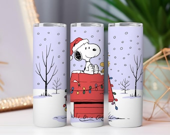 Christmas Dog Tumbler Wrap: Santa Hat Puppy, Winter Scene (PNG)