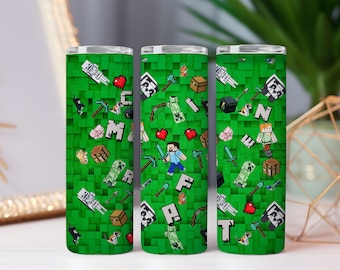 Gamer Pixel Block Tumbler Wrap PNG | Retro 8-Bit Cube Pattern | 20oz Straight & Tapered | Sublimation Digital Download