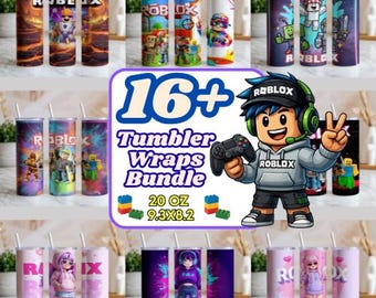 16+ Gamer Tumbler Wrap Bundle – Cartoon Gaming Characters PNG, Kids Digital Download, 20oz Sublimation