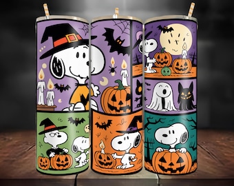 Zestaw do pakowania na kubki z motywem psa na Halloween w formacie PNG | 20-uncjowy, chudy, dyniowy duch z kreskówkowym nadrukiem sublimacyjnym | Jesienne pobieranie cyfrowe