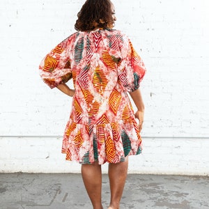 Batik print dress, pink, indigo, African print for women, African clothing, adire dress, dress, tunic dress, zoom outfit image 5