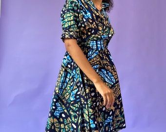 African shirtdress, Print dress, African-inspired clothing, African dress, dress, yellow and black dress, office dress