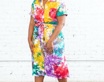 Batik Dress, African shirtdress, African clothing, African-inspired clothing, African dress, dress, rainbow dress