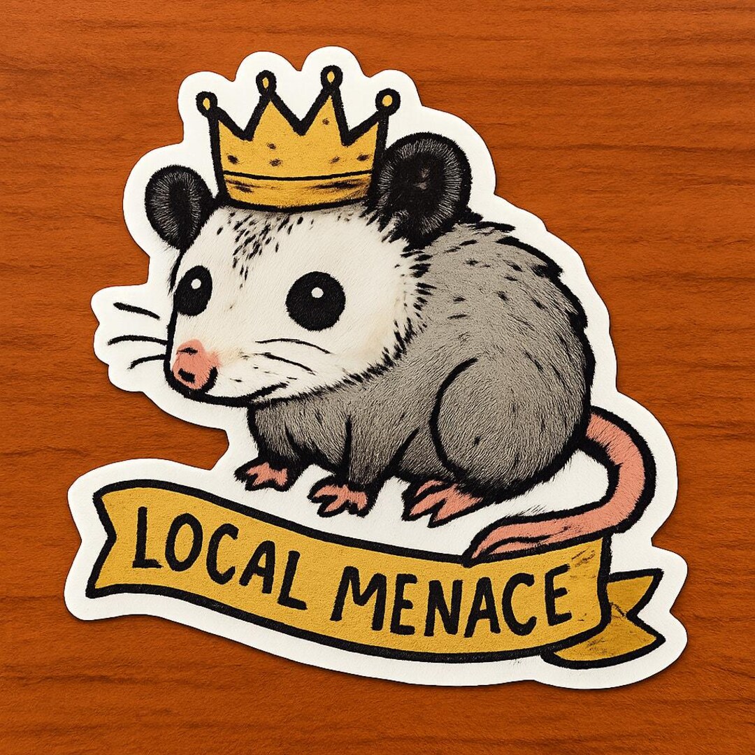 Funny Sticker - Opossum With a Crown - Local Menace - 2.5in - Etsy