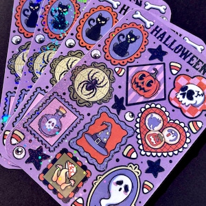 Halloween sticker sheet| handmade/hand drawn| spooky season colorful kiss cut stickers
