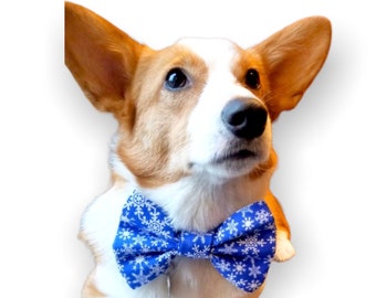 Sapphire Snowflake Dog + Cat Bow Tie (slides onto pet's existing collar) - made with Elastic Closure