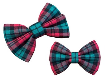 Tartan Dog + Cat Christmas Bow Tie (slides onto pet's existing collar) - made with Elastic Closure