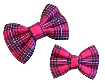 Scarlett Plaid Dog Bow Tie (slides onto pet's existing collar) - made with Elastic Closure