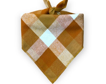 Golden Orange Buffalo Check Dog Bandana (standard tie-on bandana) with personalization option in Viny