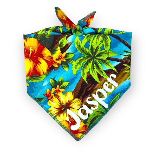 Aloha Hawaiian Dog Bandana (standard tie-on bandana) with personalization option in Vinyl