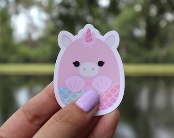Makena | Squishmallow Aufkleber | Einhorn Sticker rosa | Wasserfester Aufkleber | Wasserflasche Aufkleber |  Laptop Aufkleber | Süßer Einhorn Sticker